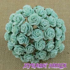 Цветя от Мълбери хартия Рози 25мм Пастелно зелен- 5бр