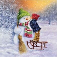 Салфетка- K073 Дете целува снежен човек